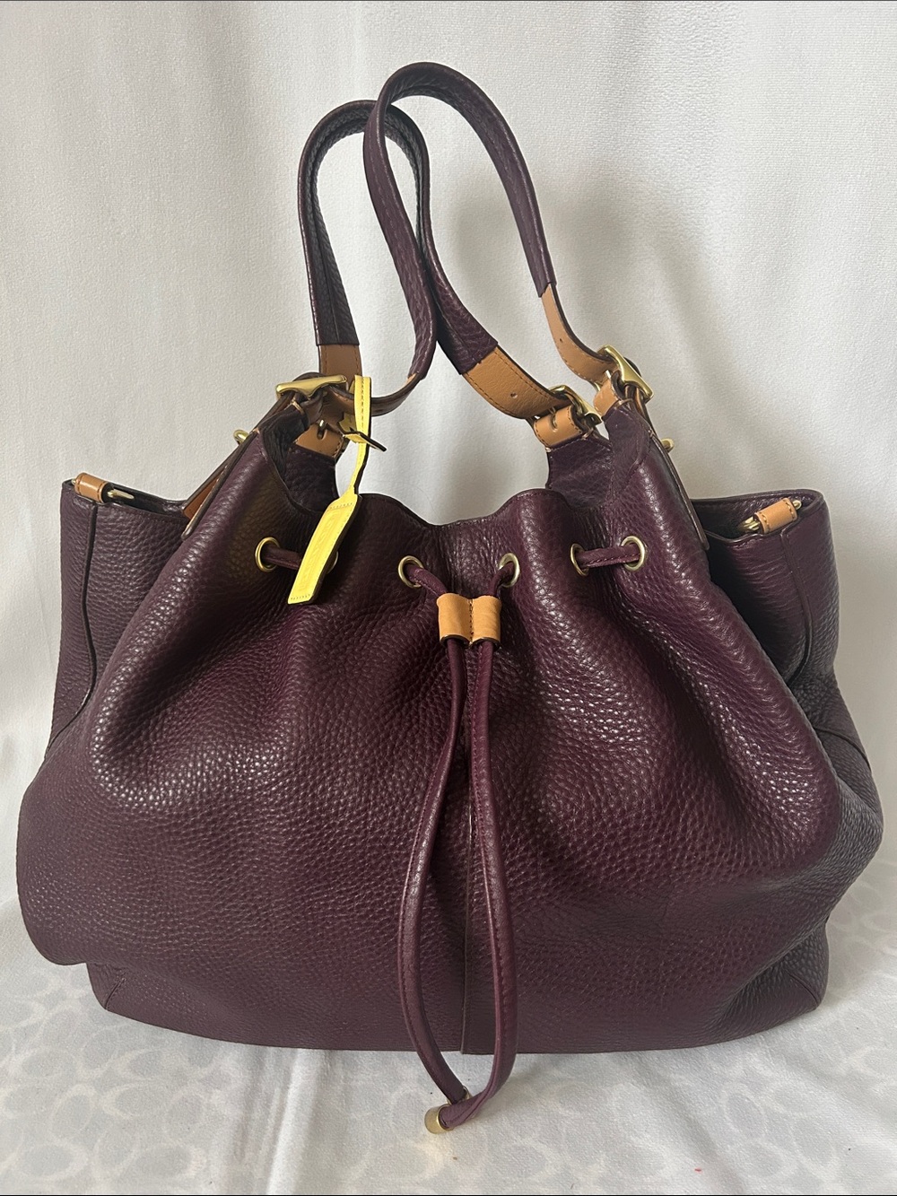 COACH Soft Legacy XI Eggplant Purple Pebbled Leather Drawstring Tote Bag Purse 🌺
